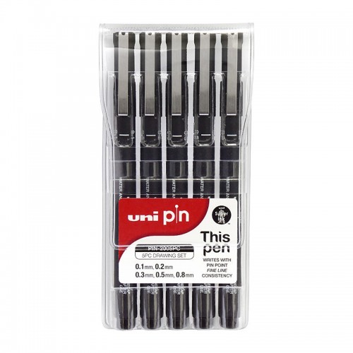 uni Pin Fineliner Pens Assorted Tips - Pack of 5 uni Pin Fineliner Pens Assorted Tips - Pack of 5