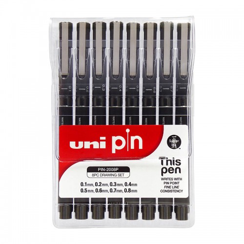 uni Pin Fineliner Pens Assorted Tips - Pack of 8 uni Pin Fineliner Pens Assorted Tips - Pack of 8