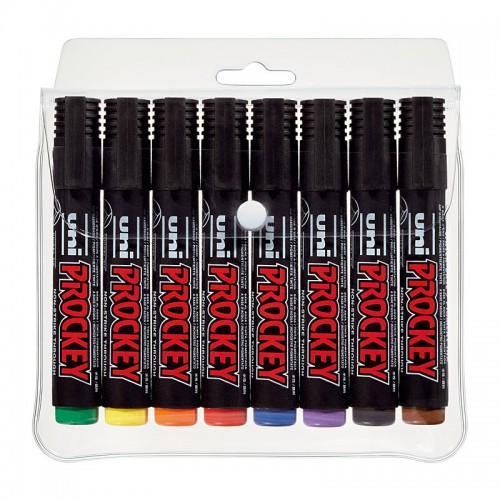 uni Prockey Permanent Markers PM-122 Bullet Tip - Assorted Colours - Wallet of 8 uni Prockey Permanent Markers PM-122 Bullet Tip - Assorted Colours - Wallet of 8