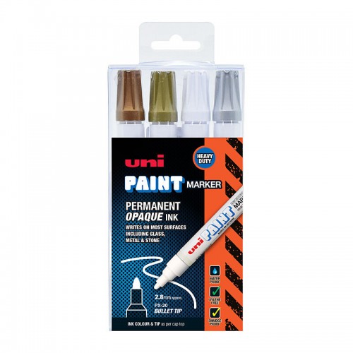uni Paint Markers PX-20 Medium Bullet Tip - Shiny Assorted Colours - Pack of 4 uni Paint Markers PX-20 Medium Bullet Tip - Shiny Assorted Colours - Pack of 4