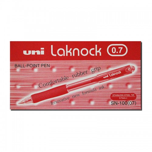 uni Laknock SN-100 Retractable Ballpoint Pens - 0.7mm Tip - Red - Box of 12 uni Laknock SN-100 Retractable Ballpoint Pens - 0.7mm Tip - Red - Box of 12