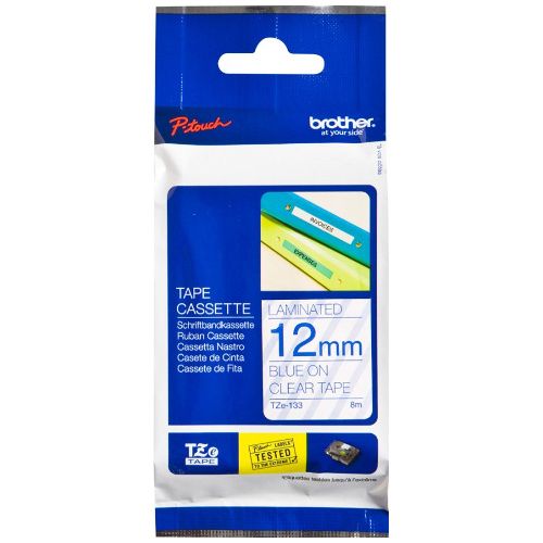 Brother TZe-133 Blue on Clear Laminated Label Tape - 12mm x 8m