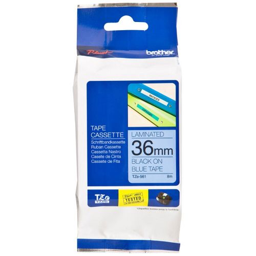 Brother TZe-561 Black on Blue Laminated Label Tape - 36mm x 8m