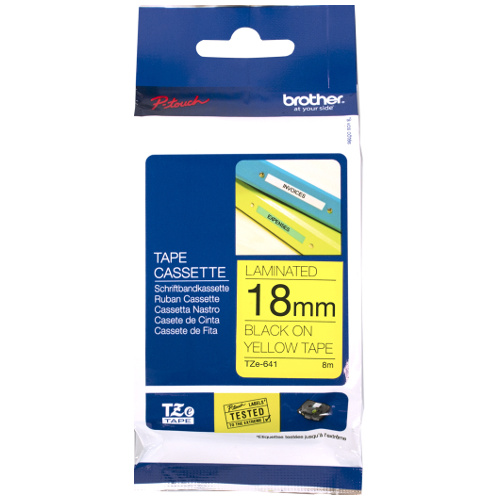 Brother TZe-641 Black on Yellow Laminated Label Tape - 18mm x 8m