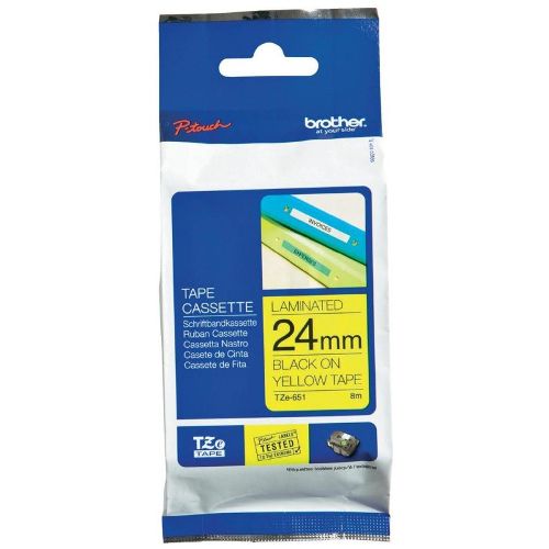 Brother TZe-651 Black on Yellow Laminated Label Tape - 24mm x 8m