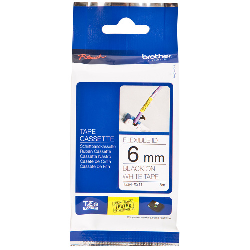 Brother TZe-FX211 Black on White Flexible ID Laminated Label Tape - 6mm x 8m