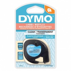 3 Pack DYMO 16952 Black on Clear LetraTag Plastic Label Tape - 12mm x 4m, 1 Roll