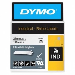 2 Pack DYMO 1734524 Black on White Industrial Rhino Flexible Nylon Label Tape - 24mm x 3.5m