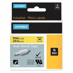 2 Pack DYMO 18054 Black on Yellow Industrial Rhino Heat-Shrink Tube Label Tape - 9mm x 1.5m
