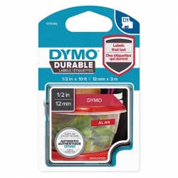 2 Pack DYMO 1978366 White on Red Durable D1 Industrial Label Tape - 12mm x 3m