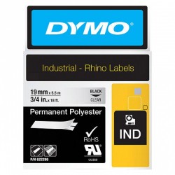 3 Pack DYMO 622290 Black on Clear Industrial Rhino Permanent Polyester Label Tape - 19mm x 5.5m