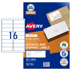 Avery Quick Peel Address Labels with Sure Feed - 99.1 x 34 mm - 16UP - Pack of 25