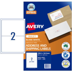 Avery Shipping Labels - 199.6 x 143.5 mm - 2UP - Pack of 50
