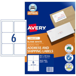 Avery Shipping Labels - 99.1 x 93.1 mm - 6UP - Pack of 50