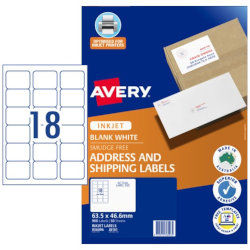 Avery Quick Peel Address Labels with Sure Feed - 63.5 x 46.4 mm 18UP - 900 Labels - 50 Sheets