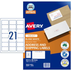 Avery Quick Peel Address Labels with Sure Feed - 63.5 x 38.1 mm 21UP - 1050 Labels - 50 Sheets
