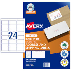 Avery Quick Peel Address Labels - 64 x 33.8mm 24UP - 600 Labels - Pack of 25