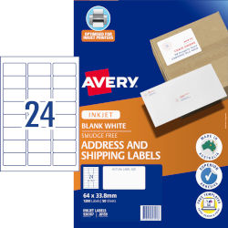 Avery Quick Peel Address Labels 64 x 33.8mm 24UP - 1,200 Labels - 50 Sheets
