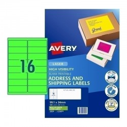 Avery Fluoro Green High Visibility Shipping Labels - 99.1 x 34 mm 16UP - 400 Labels - 25 Sheets