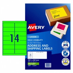 Avery Fluoro Green High Visibility Shipping Labels - 99.1 x 38.1 mm - 350 Labels - 25 Sheets