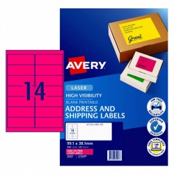 Avery Fluoro Pink High Visibility Shipping Labels - 99.1 x 38.1 mm 14UP - 350 Labels - 25 Sheets