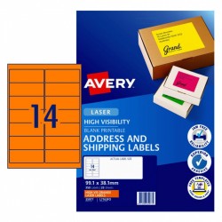 Avery Fluoro Orange High Visibility Shipping Labels - 99.1 x 38.1 mm - 350 Labels - 25 Sheets