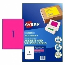 Avery Fluoro Pink High Visibility Shipping Labels - 199.6 x 289.1 mm 1UP - 25 Labels - 25 Sheets