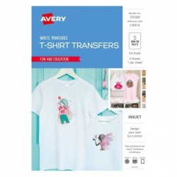 Avery White Coloured T-Shirt Transfer - 210 x 297 mm 1UP - 5 Labels - 5 Sheets
