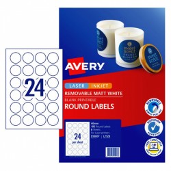Avery Matt Round Labels - 40 mm 24UP - 192 Labels - 8 Sheets