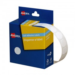 Avery White Dispenser Dot Stickers - 14 mm - 1200 Labels - 1 Roll