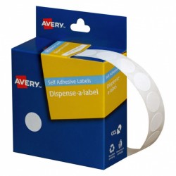 Avery White Dispenser Dot Stickers - 14 mm - 1200 Labels - 1 Roll