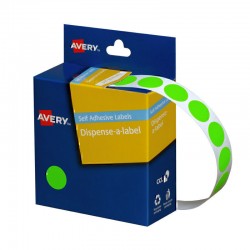 Avery Fluoro Green Dispenser Dot Stickers - 14 mm - 700 Labels - 1 Roll