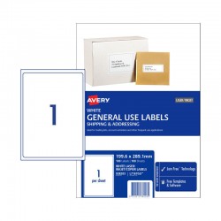 Avery General Use Labels - 199.6 x 289.1 mm 1UP - 100 Labels - 100 Sheets