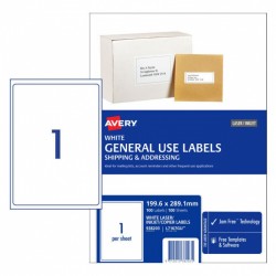 Avery General Use Labels - 199.6 x 289.1 mm 1UP - 100 Labels - 100 Sheets
