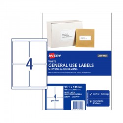 Avery General Use Labels - 99.1 x 139 mm 4UP - 400 Labels - 100 Sheets