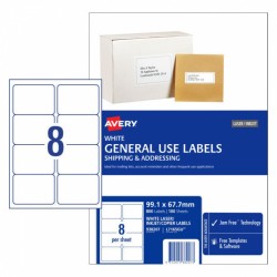 Avery General Use Labels - 99.1 x 67.7 mm 8UP - 800 Labels - 100 Sheets