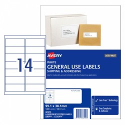 Avery General Use Labels - 99.1 x 38.1 mm 14UP - 1400 Labels - 100 Sheets