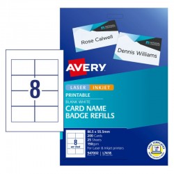 Avery Card Name Badge Refills - 55.5 x 86.5 mm 8UP - 200 Cards - 25 Sheets