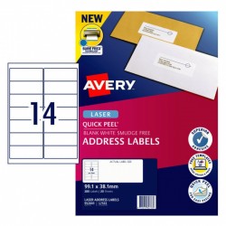 Avery Quick Peel Address Labels with Sure Feed - 99.1 x 38.1 mm 14UP - 280 Labels - 20 Sheets