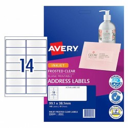 Avery Frosted Clear Address Labels J8563 - 99.1 x 38.1 mm 14UP - 140 Labels - 10 Sheets