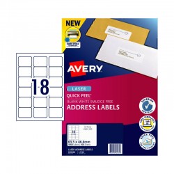 Avery Quick Peel Address Labels with Sure Feed - 63.5 x 46.6 mm 18UP - 1800 Labels - 100 Sheets