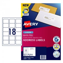 Avery Quick Peel Address Labels with Sure Feed - 63.5 x 46.6 mm 18UP - 1800 Labels - 100 Sheets