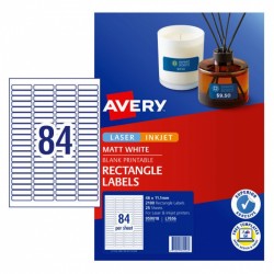 Avery Permanent Multi-purpose Labels - 46 x 11.1 mm 84UP - 2100 Labels - 25 Sheets