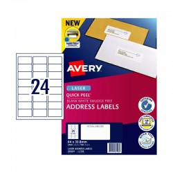 Avery Quick Peel Address Labels with Sure Feed - 64 x 33.8 mm 24UP - 2400 Labels - 100 Sheets