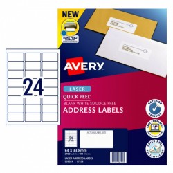 Avery Quick Peel Address Labels with Sure Feed - 64 x 33.8 mm 24UP - 2400 Labels - 100 Sheets