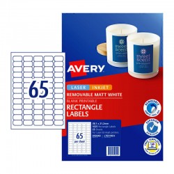 Avery Removable Multi-purpose Labels - 38.1 x 21.2 mm 65UP - 1625 Labels - 25 Sheets