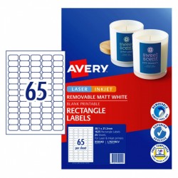 Avery Removable Multi-purpose Labels - 38.1 x 21.2 mm 65UP - 1625 Labels - 25 Sheets