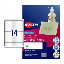 Avery Crystal Clear Address Labels - 99.1 x 38.1 mm 14UP - 350 Labels - 25 Sheets