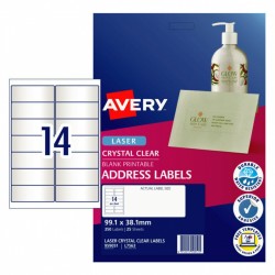 Avery Crystal Clear Address Labels - 99.1 x 38.1 mm 14UP - 350 Labels - 25 Sheets