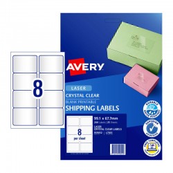 Avery Crystal Clear Shipping Labels - 99.1 x 67.7 mm 8UP - 200 Labels - 25 Sheets